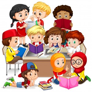 Group of international children learning